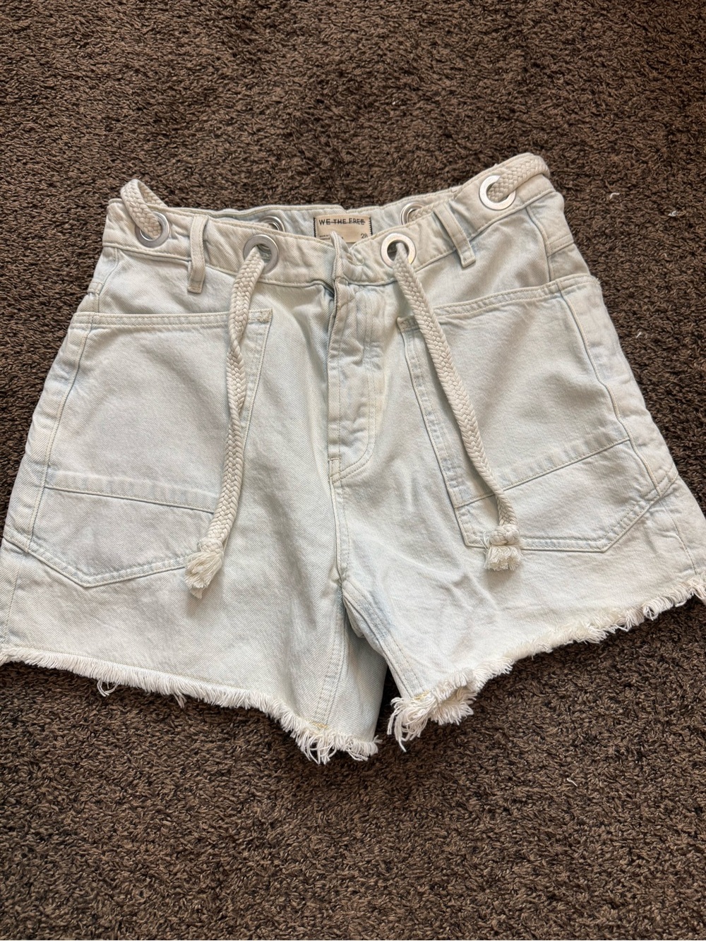 We The Free Off-White High-Rise Rope-Waist Denim Shorts
